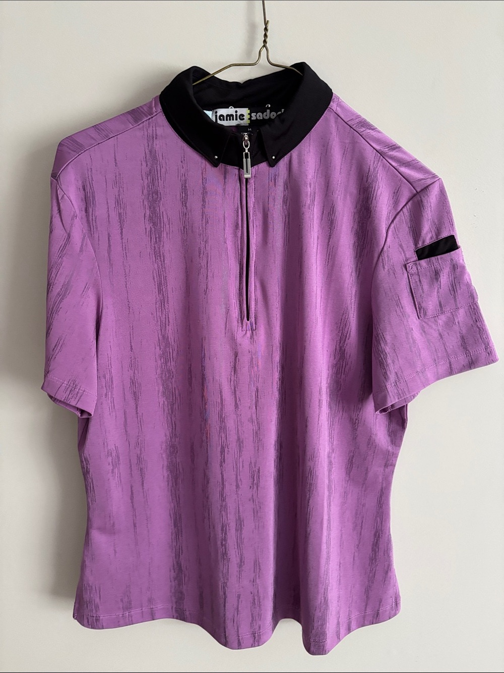 jamie sadock Lilac Short Sleeve Zip Polo with Black Collar